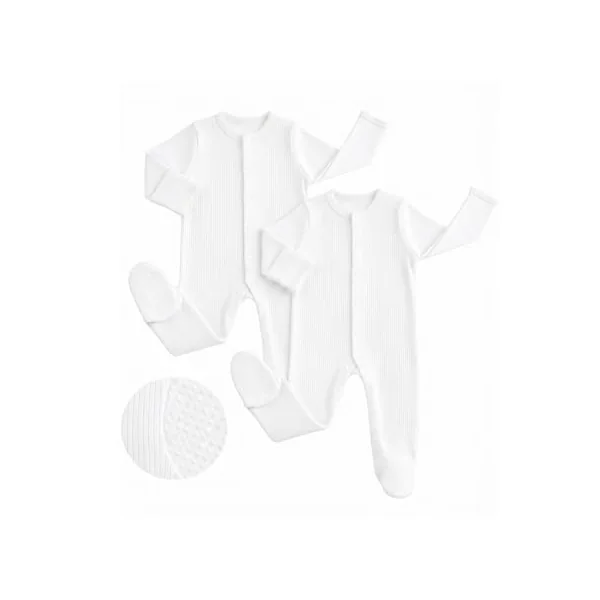 JiAmy Baby Sleepsuits 3 Pack Newborn Boy Girl Cotton Long Sleeve Footed Rompers Baby Grows Jumpsuits with Mitten Cuffs for 0-12 Months