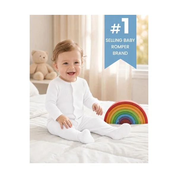 JiAmy Baby Sleepsuits 3 Pack Newborn Boy Girl Cotton Long Sleeve Footed Rompers Baby Grows Jumpsuits with Mitten Cuffs for 0-12 Months