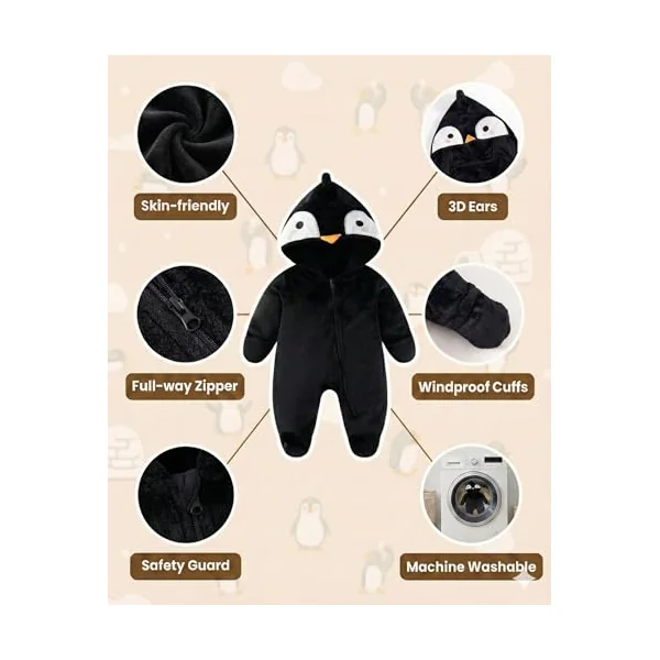 JiAmy Baby Snowsuit, Baby Boys Girls Clothes Set Fleece Animal Hooded Winter Overall Romper Jumpsuit 0-12 Months