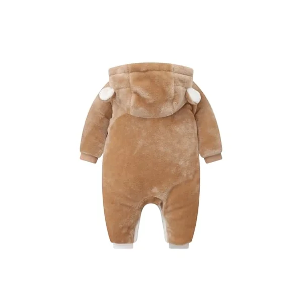 JiAmy Baby Snowsuit Newborn Flannel Bear Hooded Romper for 0-12 Months | Toddler Girls and Boys Fleece Warm Jumpsuit Infant Clothes Outfit