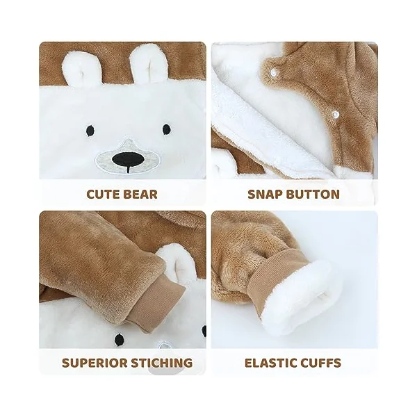 JiAmy Baby Snowsuit Newborn Flannel Bear Hooded Romper for 0-12 Months | Toddler Girls and Boys Fleece Warm Jumpsuit Infant Clothes Outfit