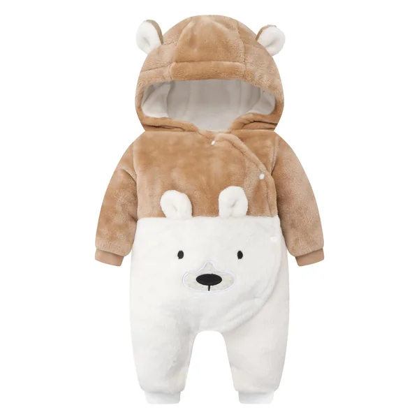 JiAmy Baby Snowsuit Newborn Flannel Bear Hooded Romper for 0-12 Months | Toddler Girls and Boys Fleece Warm Jumpsuit Infant Clothes Outfit