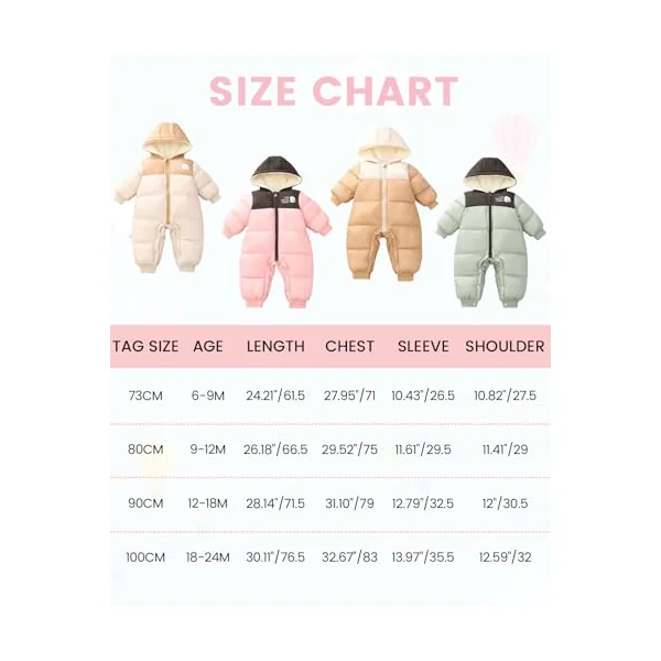 JiAmy Baby Snowsuit, Toddler Winter Snow Suits Hooded Romper Baby Girls Boys Clothes Jumpsuit Romper for 6-24 months