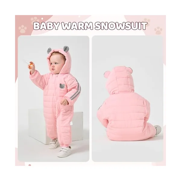 JiAmy Baby Winter Snowsuit Hooded Romper Windproof Boys Girls Cute Bear Zipper Jumpsuit Infant Newborn 3-24