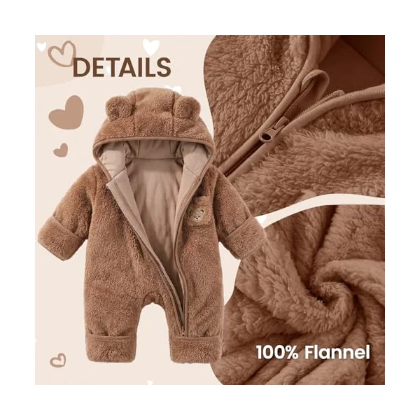 JiAmy Newborn Baby Snowsuit Fleece Winter Snow Suits 0-12 Months