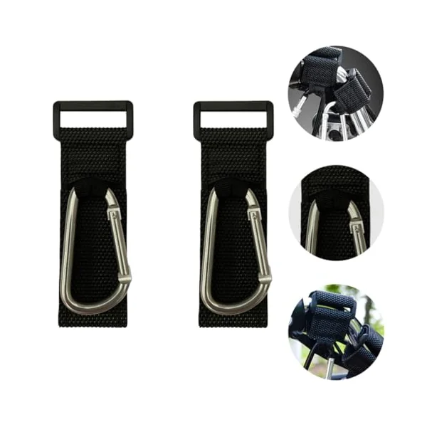 jojofuny 2pcs Stroller Hanger Hooks for Carrying Shopping Bags and Connecting Bags to Luggage, Silver Pu and Alloy Material, Suitable for Picnicking and Shopping Buggy Carabiner Design