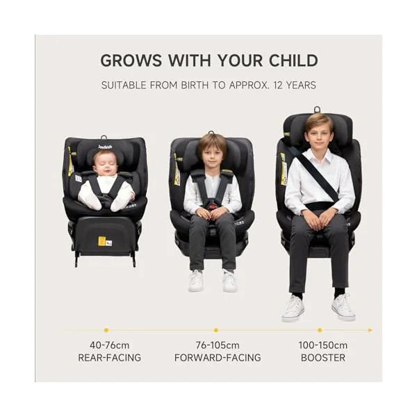 Jovikids Ranger TT 360° Baby car seat | 3-in-1 Convertible, ISOFIX, ECE R129, 40-150cm ( Birth - 12 Years, 0-36kg), i-Size, Rear-Facing, Reclinable, Girls (Black)