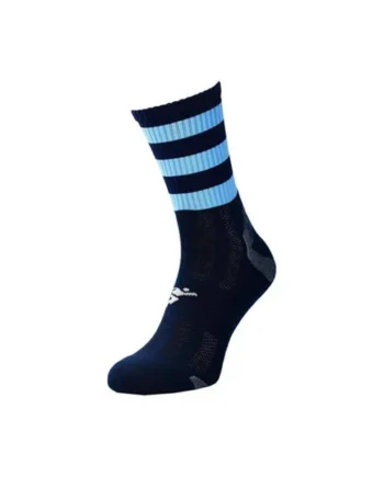 JUNIOR Size 12-2 Hooped Stripe Football Crew Socks NAVY/SKY BLUE Training Ankle
