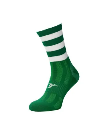 JUNIOR Size 8-11 Hooped Stripe Football Crew Socks GREEN/WHITE Training Ankle