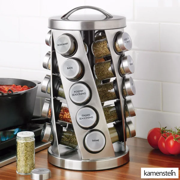 Kamenstein Stainless Steel 20 Jar Revolving Spice Rack With Spices