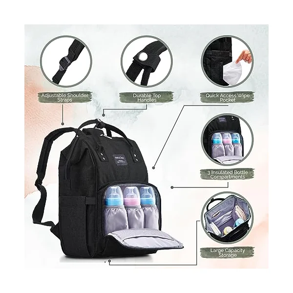 KiddyCare Multipurpose Waterproof Baby Changing Backpack | Unisex, Stylish Maternity Bag - Dark Gray