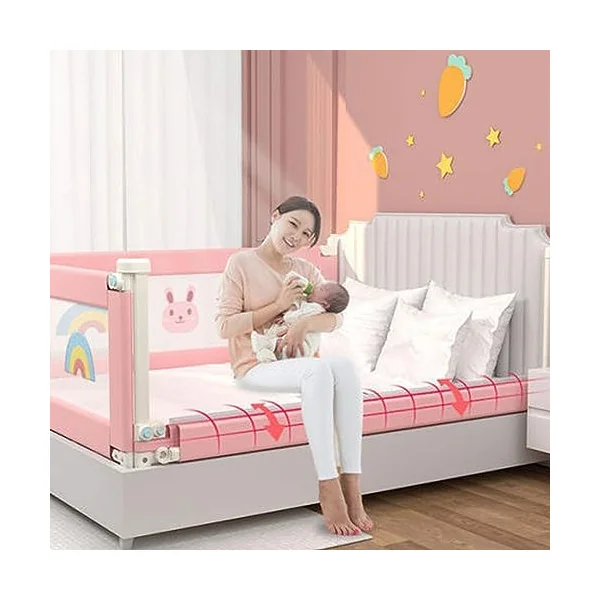 Kids Bed Guard Rail for Toddlers, Full Size Toddler Bed Frame with Rails, Vertical Lifting Collapsible Baby Safety Bed Rail Guards, with Pattern Extra Length Bed Rail (1.8m)