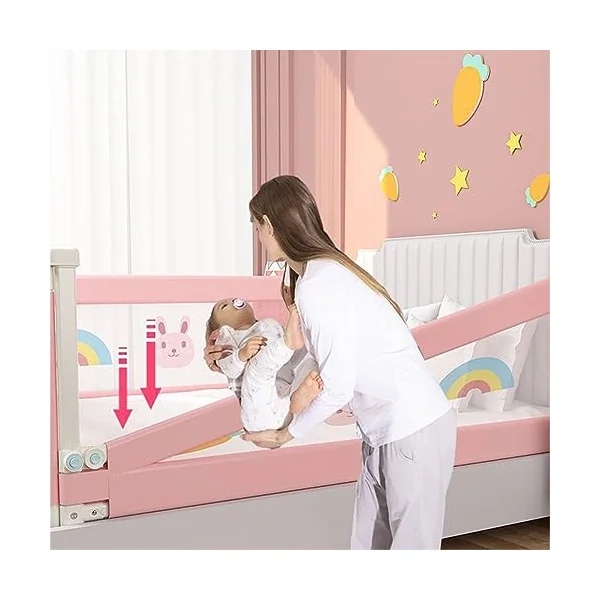 Kids Bed Guard Rail for Toddlers, Full Size Toddler Bed Frame with Rails, Vertical Lifting Collapsible Baby Safety Bed Rail Guards, with Pattern Extra Length Bed Rail (1.8m)