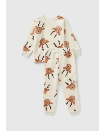 Kids Cream Reindeer Christmas Pyjama Set (1-7yrs)