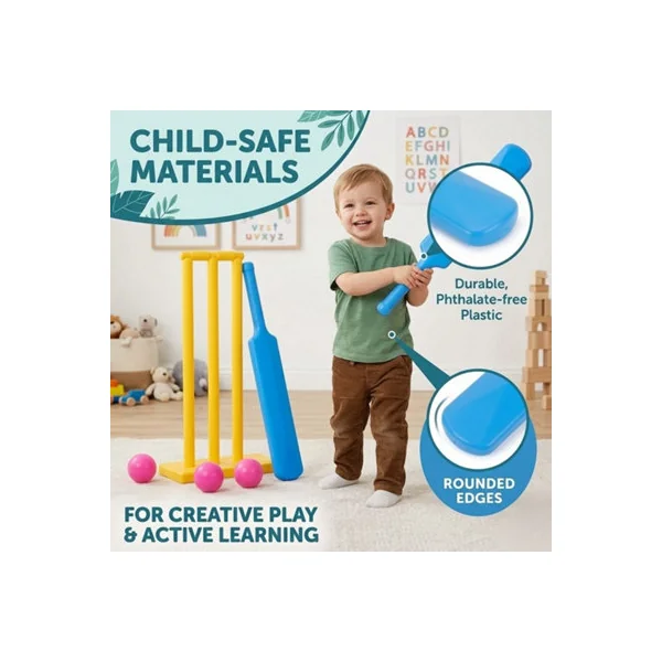 Kids Cricket Practice Set Plastic Cricket Bat and Soft Ball Outdoor Sports Toy for Beginners, Garden Games Equipment Boys & Girls