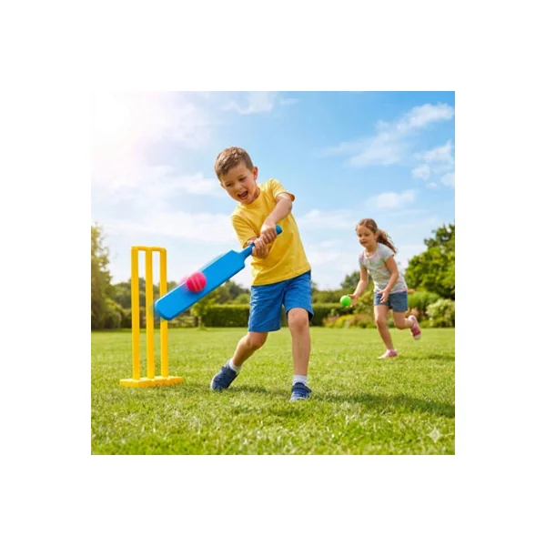 Kids Cricket Practice Set Plastic Cricket Bat and Soft Ball Outdoor Sports Toy for Beginners, Garden Games Equipment Boys & Girls