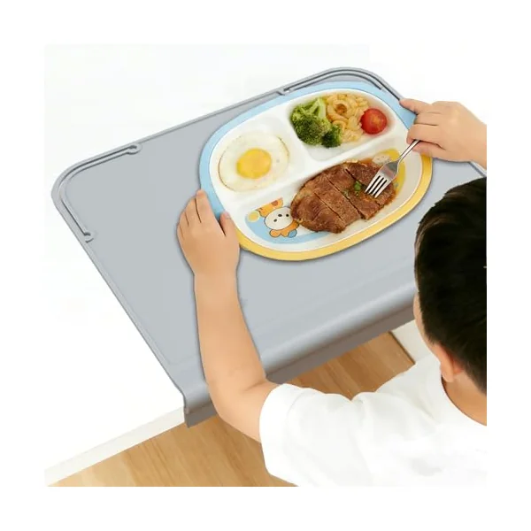 Kids Placemats, Silicone Placemats for Baby & Kids, Baby Place Mats with Teething Edge Bumper, Waterproof Dinning Table Mat, Dishwasher Safe (Pink, 12''×10'')