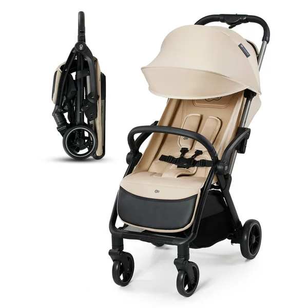 Kinderkraft APINO Lightweight Stroller, Beige | Up to 24 kg, Auto-Folding, 360° Swivel Wheels, Adjustable Backrest & Footrest, Large Canopy with Ventilation