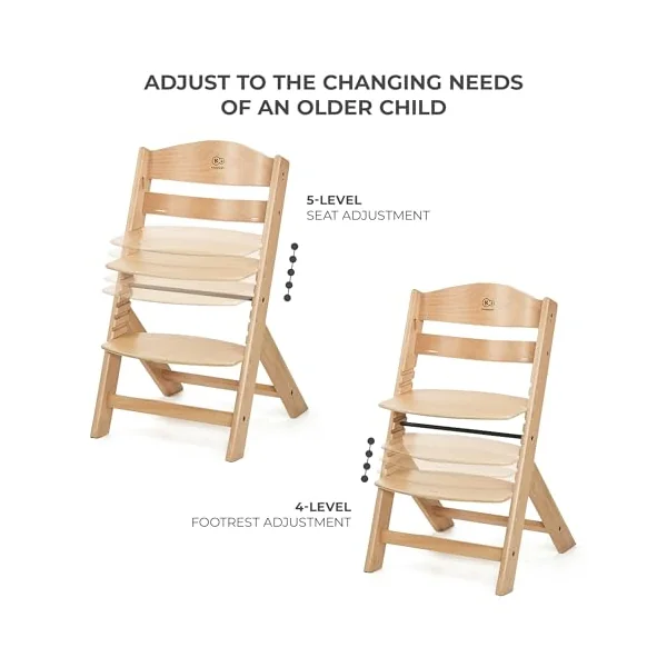 Kinderkraft ENOCK Wooden Highchair + Baby Bouncer CALMEE, Multifunctional Baby Chair, Ajustable Heigh and Footrest, Safety Harness, with Detachable Tray, for Children up to 10 Years