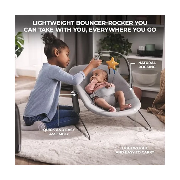 Kinderkraft ENOCK Wooden Highchair + Baby Bouncer CALMEE, Multifunctional Baby Chair, Ajustable Heigh and Footrest, Safety Harness, with Detachable Tray, for Children up to 10 Years