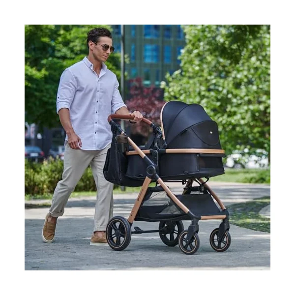 Kinderkraft ESME 2-in-1 Stroller up to 25kg, carrycot converts to Pushchair in 3 Moves, Travel System adapters Included, Puncture-Proof Sprung Wheels, Folds Compact, Accessories Set, Grey