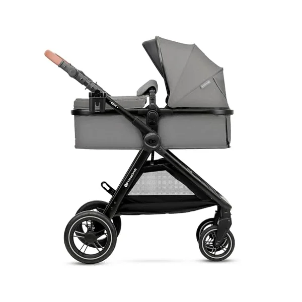 Kinderkraft ESME 2-in-1 Stroller up to 25kg, carrycot converts to Pushchair in 3 Moves, Travel System adapters Included, Puncture-Proof Sprung Wheels, Folds Compact, Accessories Set, Grey