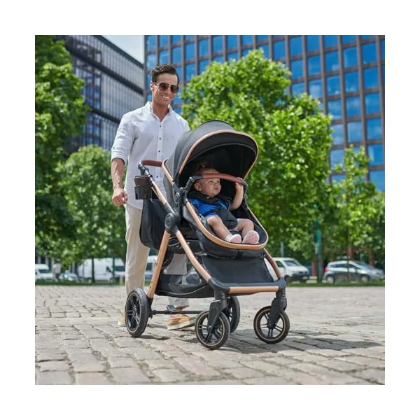 Kinderkraft ESME 2-in-1 Stroller up to 25kg, carrycot converts to Pushchair in 3 Moves, Travel System adapters Included, Puncture-Proof Sprung Wheels, Folds Compact, Accessories Set, Grey