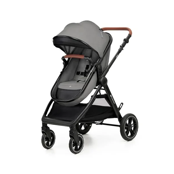 Kinderkraft ESME 2-in-1 Stroller up to 25kg, carrycot converts to Pushchair in 3 Moves, Travel System adapters Included, Puncture-Proof Sprung Wheels, Folds Compact, Accessories Set, Grey