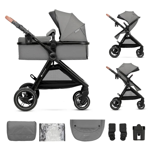 Kinderkraft ESME 2-in-1 Stroller up to 25kg, carrycot converts to Pushchair in 3 Moves, Travel System adapters Included, Puncture-Proof Sprung Wheels, Folds Compact, Accessories Set, Grey