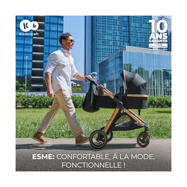 Kinderkraft ESME 3-in-1 Car Seat with Mink PRO I-Size Baby Carrier, Travel System, Baby Stroller, Foldable Stroller, Newborn Up to 4 Years, Grey