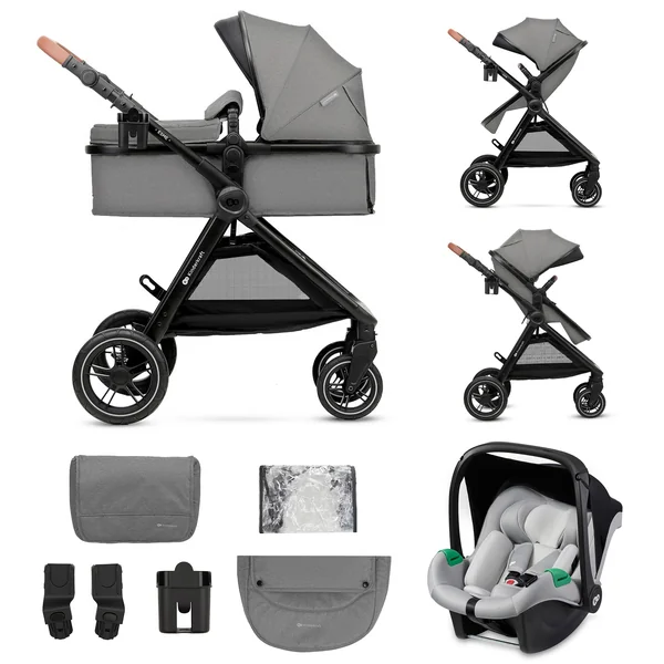 Kinderkraft ESME 3-in-1 Car Seat with Mink PRO I-Size Baby Carrier, Travel System, Baby Stroller, Foldable Stroller, Newborn Up to 4 Years, Grey