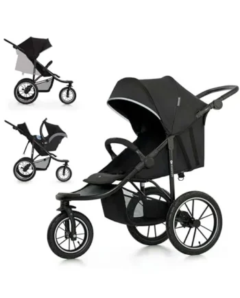 Kinderkraft HELSI 2 Buggy up to 22 kg, Buggy from Birth, Running Pram with Large Pneumatic Tyres, Reclining Function, Adjustable Parent Handle, Folding, Underseat Basket, Black