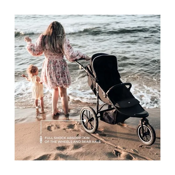 Kinderkraft HELSI 2 Buggy up to 22 kg, Buggy from Birth, Running Pram with Large Pneumatic Tyres, Reclining Function, Adjustable Parent Handle, Folding, Underseat Basket, Black