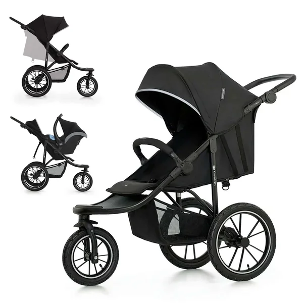 Kinderkraft HELSI 2 Buggy up to 22 kg, Buggy from Birth, Running Pram with Large Pneumatic Tyres, Reclining Function, Adjustable Parent Handle, Folding, Underseat Basket, Black
