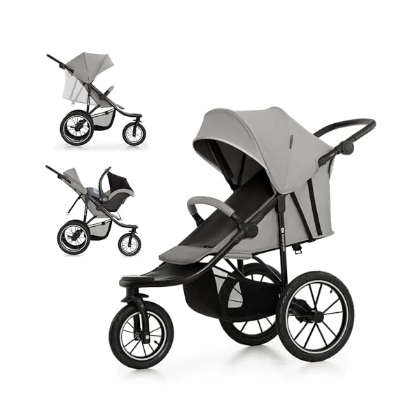 Kinderkraft HELSI 2 Buggy up to 22 kg, Buggy from Birth, Running Pram with Large Pneumatic Tyres, Reclining Function, Adjustable Parent Handle, Folding, Underseat Basket, Grey