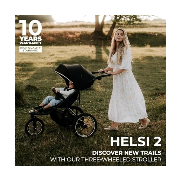 Kinderkraft HELSI 2 Buggy up to 22 kg, Buggy from Birth, Running Pram with Large Pneumatic Tyres, Reclining Function, Adjustable Parent Handle, Folding, Underseat Basket, Grey