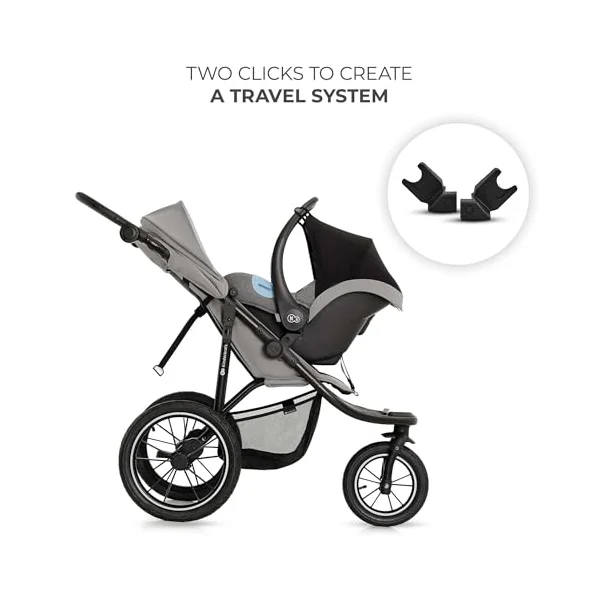 Kinderkraft HELSI 2 Buggy up to 22 kg, Buggy from Birth, Running Pram with Large Pneumatic Tyres, Reclining Function, Adjustable Parent Handle, Folding, Underseat Basket, Grey
