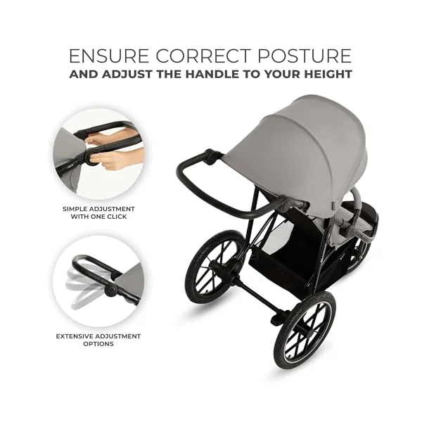 Kinderkraft HELSI 2 Buggy up to 22 kg, Buggy from Birth, Running Pram with Large Pneumatic Tyres, Reclining Function, Adjustable Parent Handle, Folding, Underseat Basket, Grey
