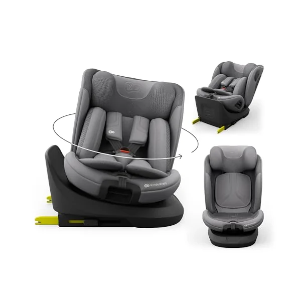 Kinderkraft I-Grow 2 PRO Child Car Seat, I-Size 40-150 cm, 360 Degree Rotation, Isofix, Base Station, RWF and FWF, Special Safety Systems, Easy to Clean, from Birth Group 0/1/2/3 0-36 kg, Gray