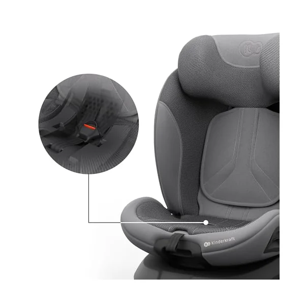 Kinderkraft I-Grow 2 PRO Child Car Seat, I-Size 40-150 cm, 360 Degree Rotation, Isofix, Base Station, RWF and FWF, Special Safety Systems, Easy to Clean, from Birth Group 0/1/2/3 0-36 kg, Gray