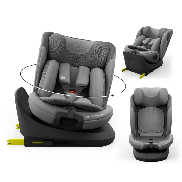 Kinderkraft I-Grow 2 PRO Child Car Seat, I-Size 40-150 cm, 360 Degree Rotation, Isofix, Base Station, RWF and FWF, Special Safety Systems, Easy to Clean, from Birth Group 0/1/2/3 0-36 kg, Gray