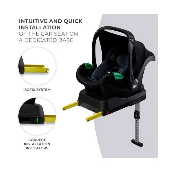 Kinderkraft Mink PRO Car Seat 40-75 cm with Isofix Base, Support Leg, Crashtested, Rearward Facing Position, Security Systems, Adjustable headrest, Black