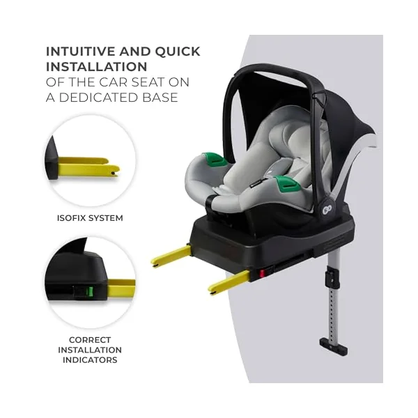 Kinderkraft Mink PRO Car Seat 40-75 cm with Isofix Base, Support Leg, Crashtested, Rearward Facing Position, Security Systems, Adjustable headrest, Gray