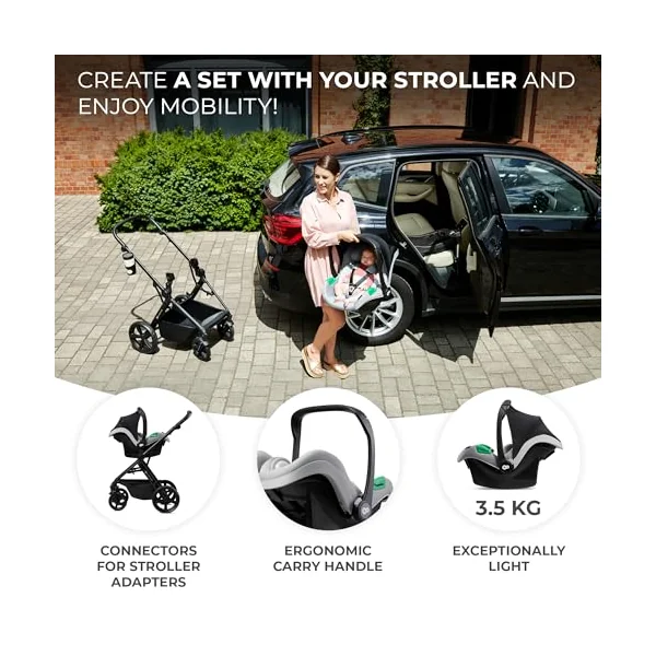 Kinderkraft Mink PRO Car Seat 40-75 cm with Isofix Base, Support Leg, Crashtested, Rearward Facing Position, Security Systems, Adjustable headrest, Gray