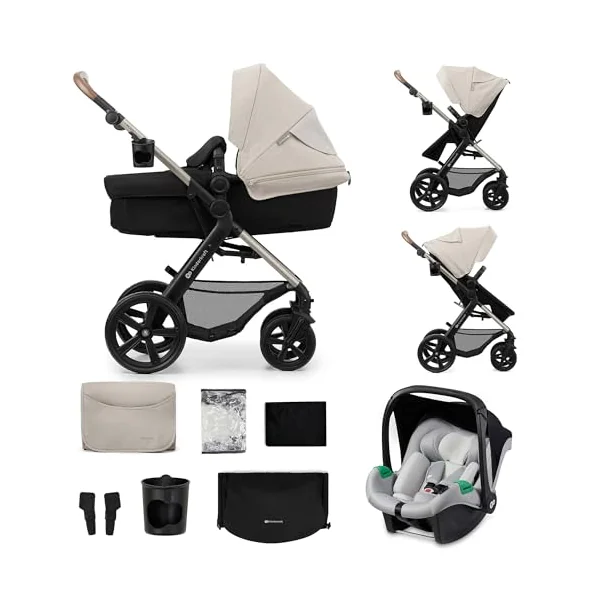 Kinderkraft MOOV2 3-in-1 Baby Stroller, EVA, Mink PRO I-Size, Travel System, Baby Stroller, Pushchair, Foldable, for Newborn, from Birth to 3 Years, Grey