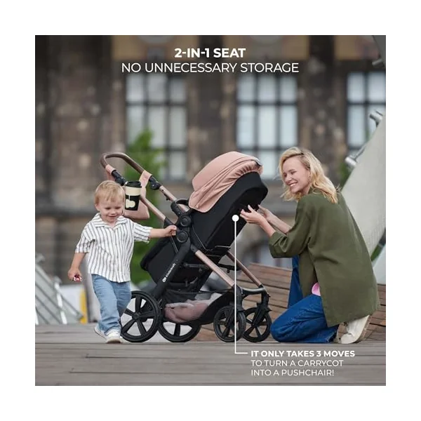 Kinderkraft MOOV2 3-in-1 Baby Stroller, EVA, Mink PRO I-Size, Travel System, Baby Stroller, Pushchair, Foldable, for Newborn, from Birth to 3 Years, Grey