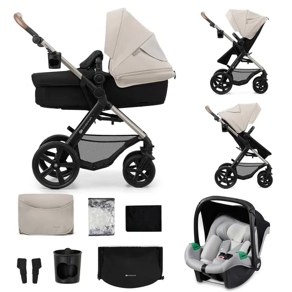 Kinderkraft MOOV2 3-in-1 Baby Stroller, EVA, Mink PRO I-Size, Travel System, Baby Stroller, Pushchair, Foldable, for Newborn, from Birth to 3 Years, Grey