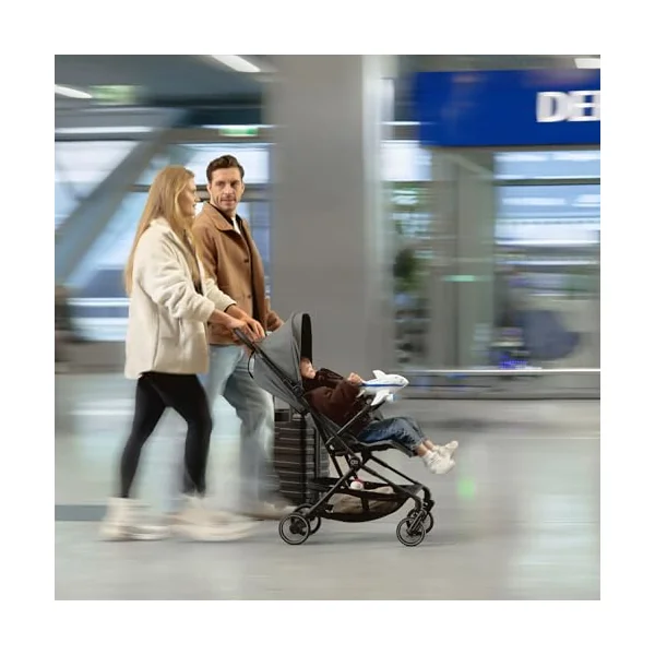 Kinderkraft NEBO Cabin Stroller Ultralight, one-Hand fold, self-Standing When Folded, Cabin-Size 51×43×21 cm, Shoulder Strap + Travel Bag, Lie-Flat Recline, 5-Point Safety Harness, Black