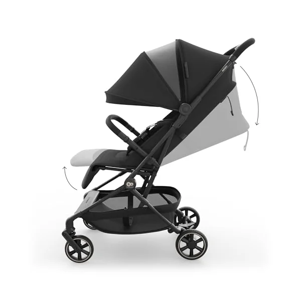 Kinderkraft NEBO Cabin Stroller Ultralight, one-Hand fold, self-Standing When Folded, Cabin-Size 51×43×21 cm, Shoulder Strap + Travel Bag, Lie-Flat Recline, 5-Point Safety Harness, Black