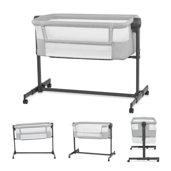 Kinderkraft Neste UP 2 Bedside Crib, Travel Cot, Co-Sleeping Bed, Ajustable Height, Foldable Side Wall, Transport Wheels, with Accessories, Cotton Sheet, for Newborn, 0-9 kg, up to 6 Month, Gray